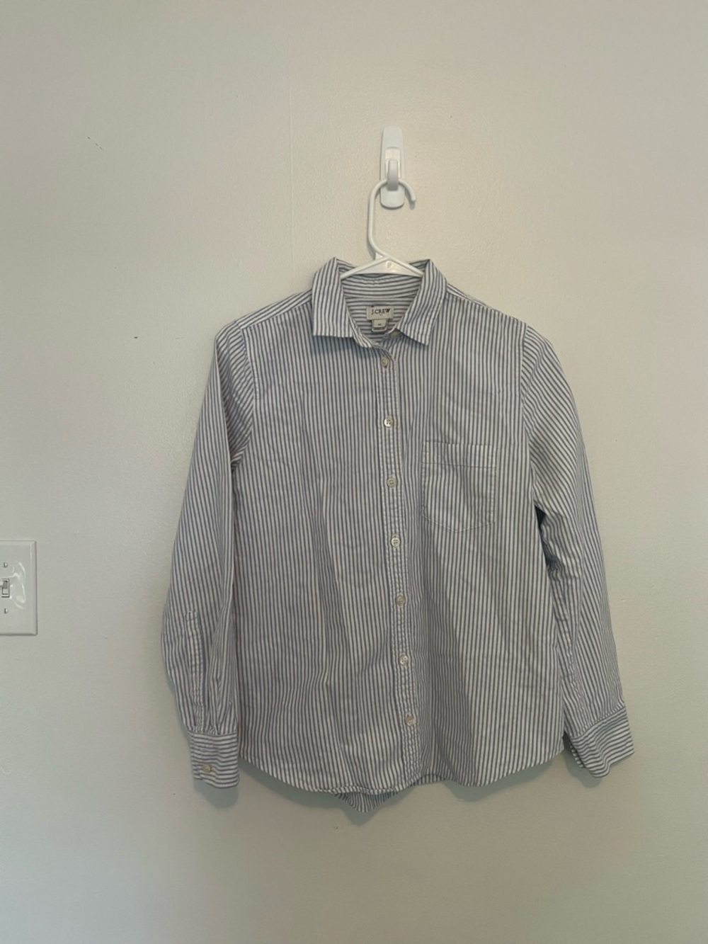J. Crew Women’s Blue and White Stripe Cotton Button-Down Shirt